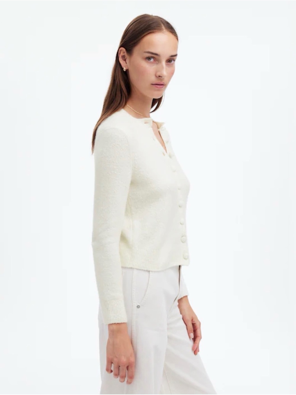 Madewell Ivory Cotton-Blend Cardigan • size medium • NT580 •Winter White